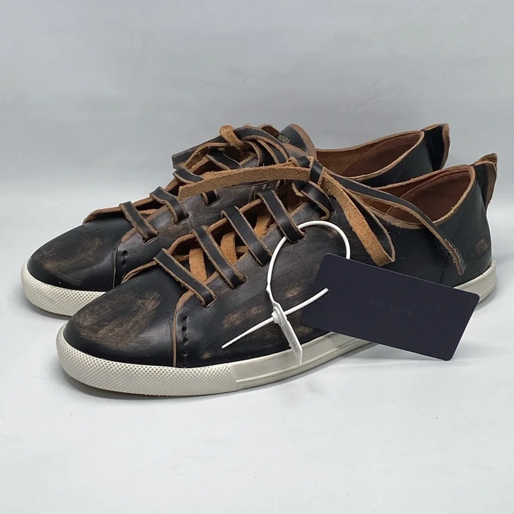 Prada Distressed Low-Top Leather Sneakers size 38.5 - Picture 5 of 16